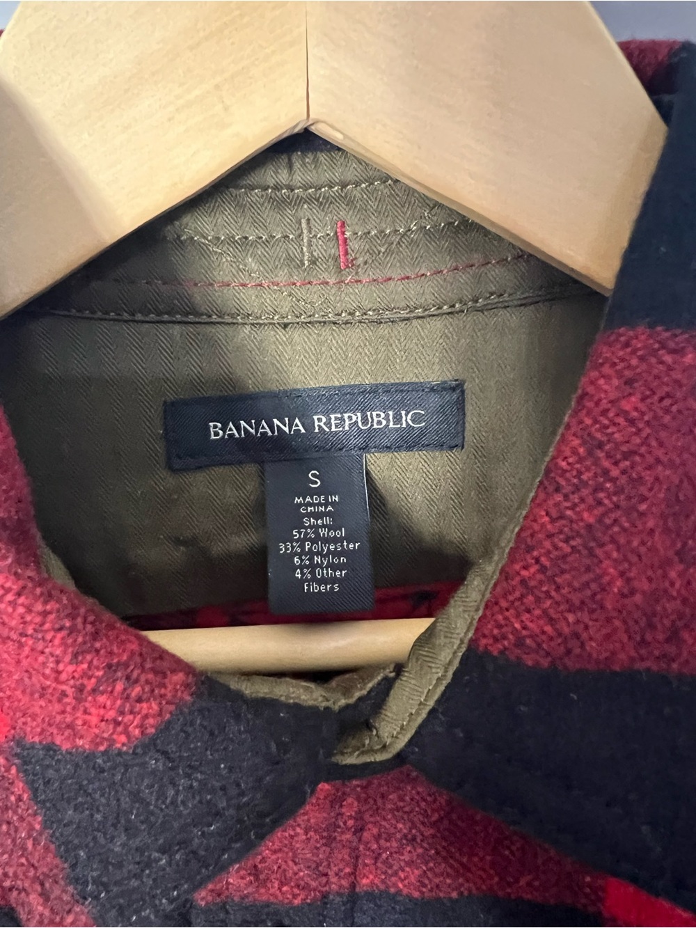 Banana Republic Red and Black Plaid Wool Shirt Jacket - Picture 3 of 4